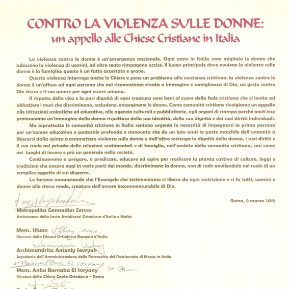 Contro la violenza sulle donne: un appello alle chiese cristiane in Italia