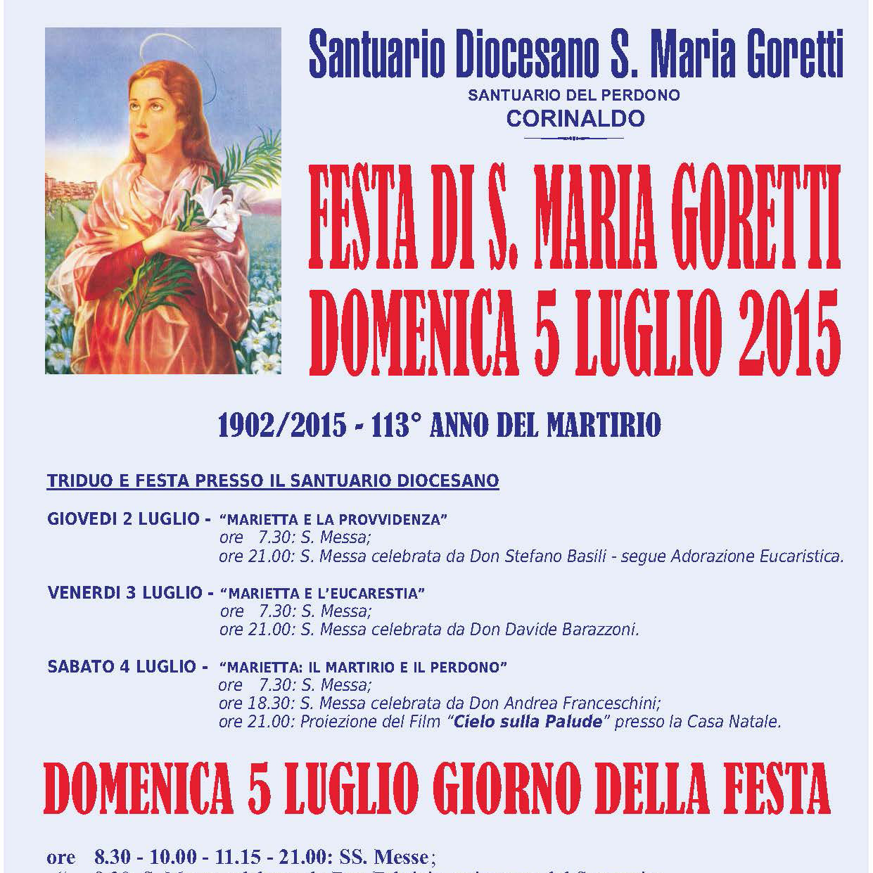 Festa di Santa Maria Goretti – Domenica 5 luglio 2015