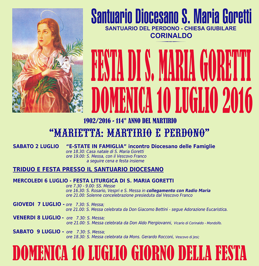 Festa di Santa Maria Goretti a 114 anni dal martirio